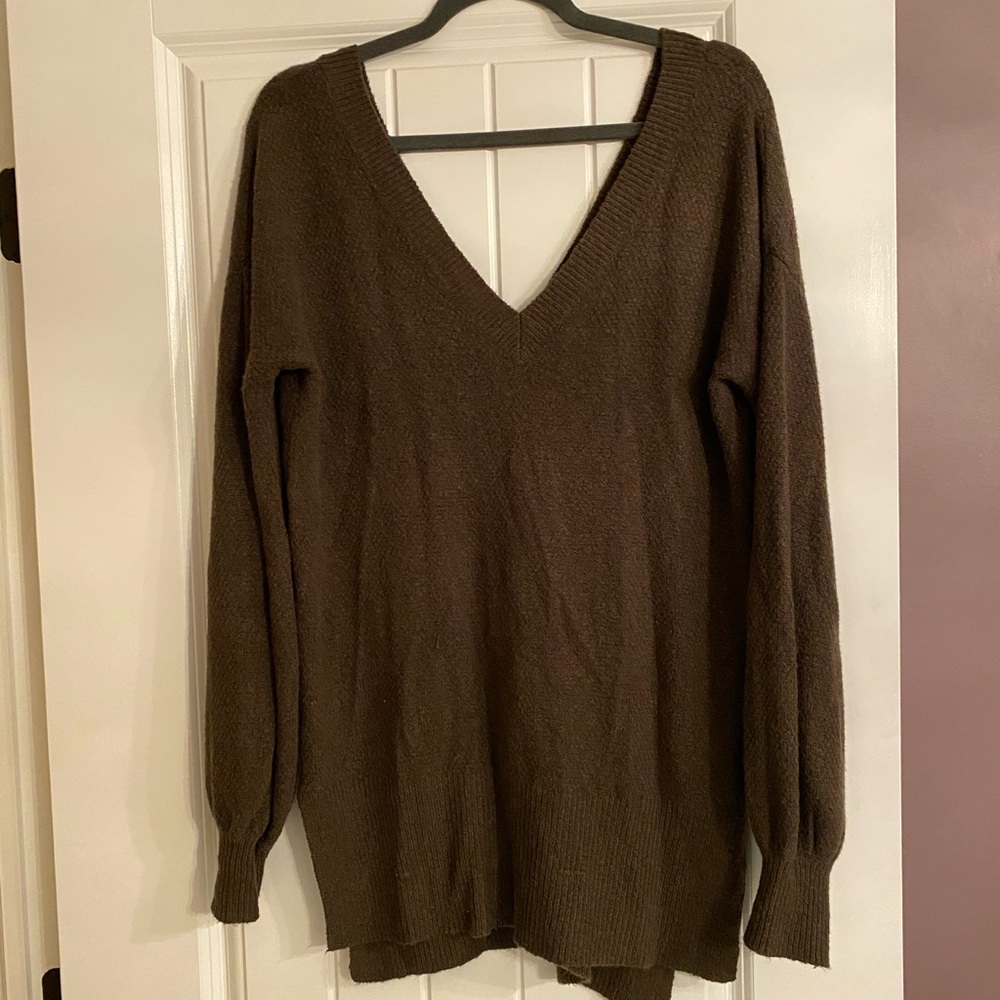 Army Green V-neck Sweater
